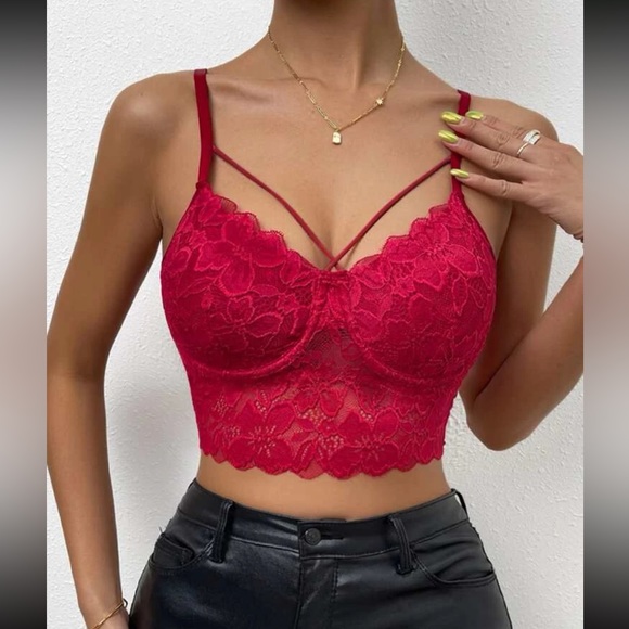 Sexy burgundy lace bustier cami bralette crop top